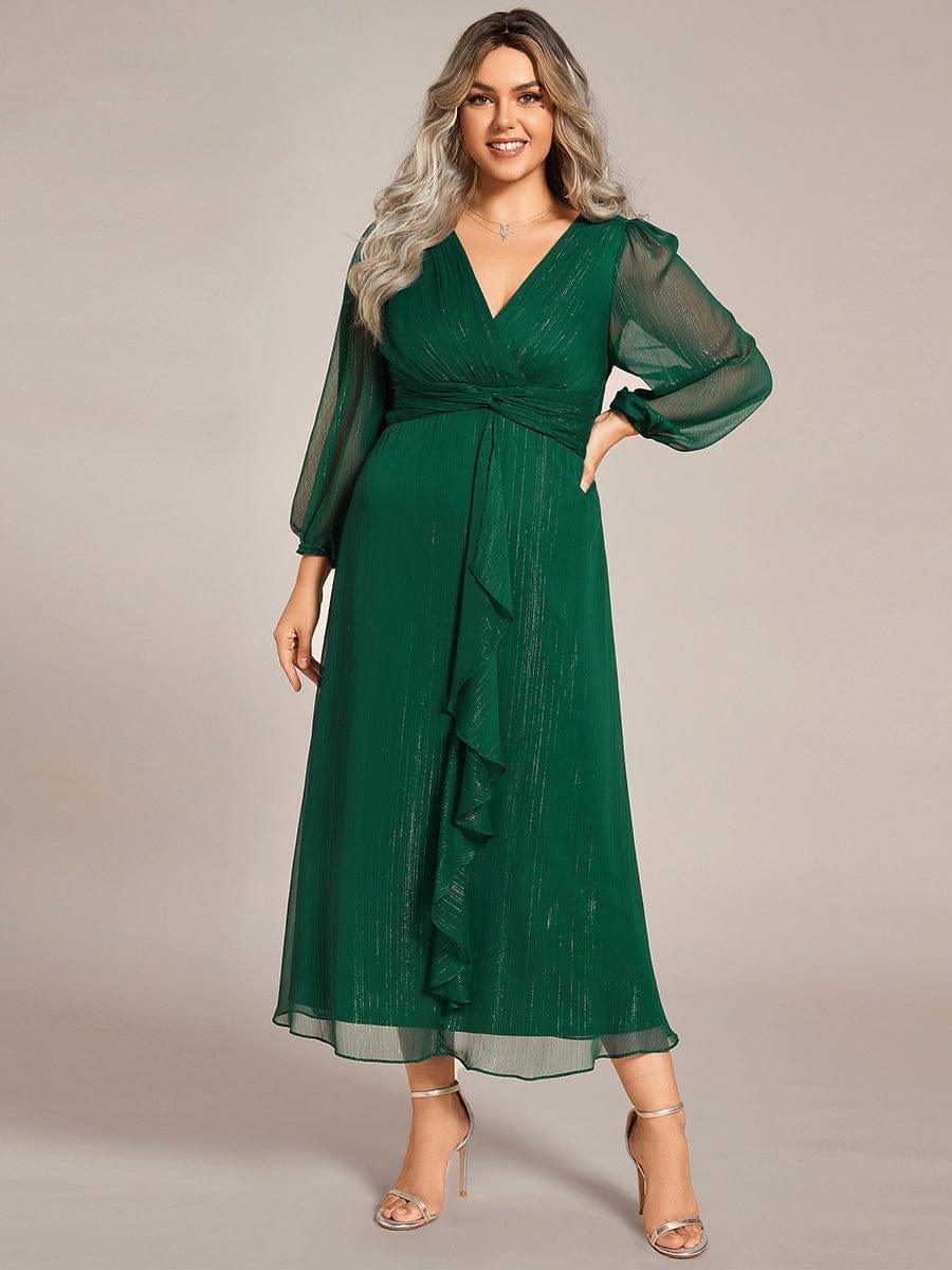 Robe d'invit¨¦ de mariage trap¨¨ze en mousseline fluide ¨¤ encolure ronde et longueur au genou #farbe_Dunkel Gruen