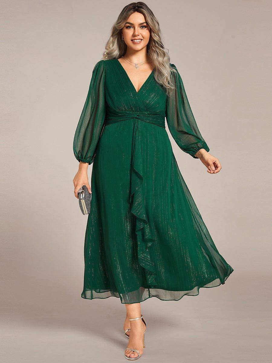 Robe d'invit¨¦ de mariage trap¨¨ze en mousseline fluide ¨¤ encolure ronde et longueur au genou #farbe_Dunkel Gruen