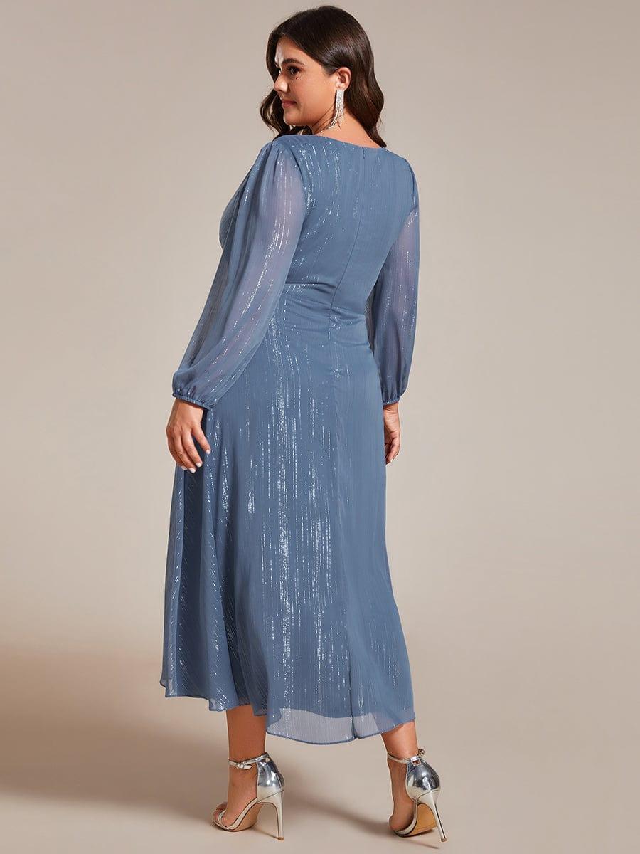 Robe d'invit¨¦ de mariage trap¨¨ze en mousseline fluide ¨¤ encolure ronde et longueur au genou #farbe_Dusty Navy