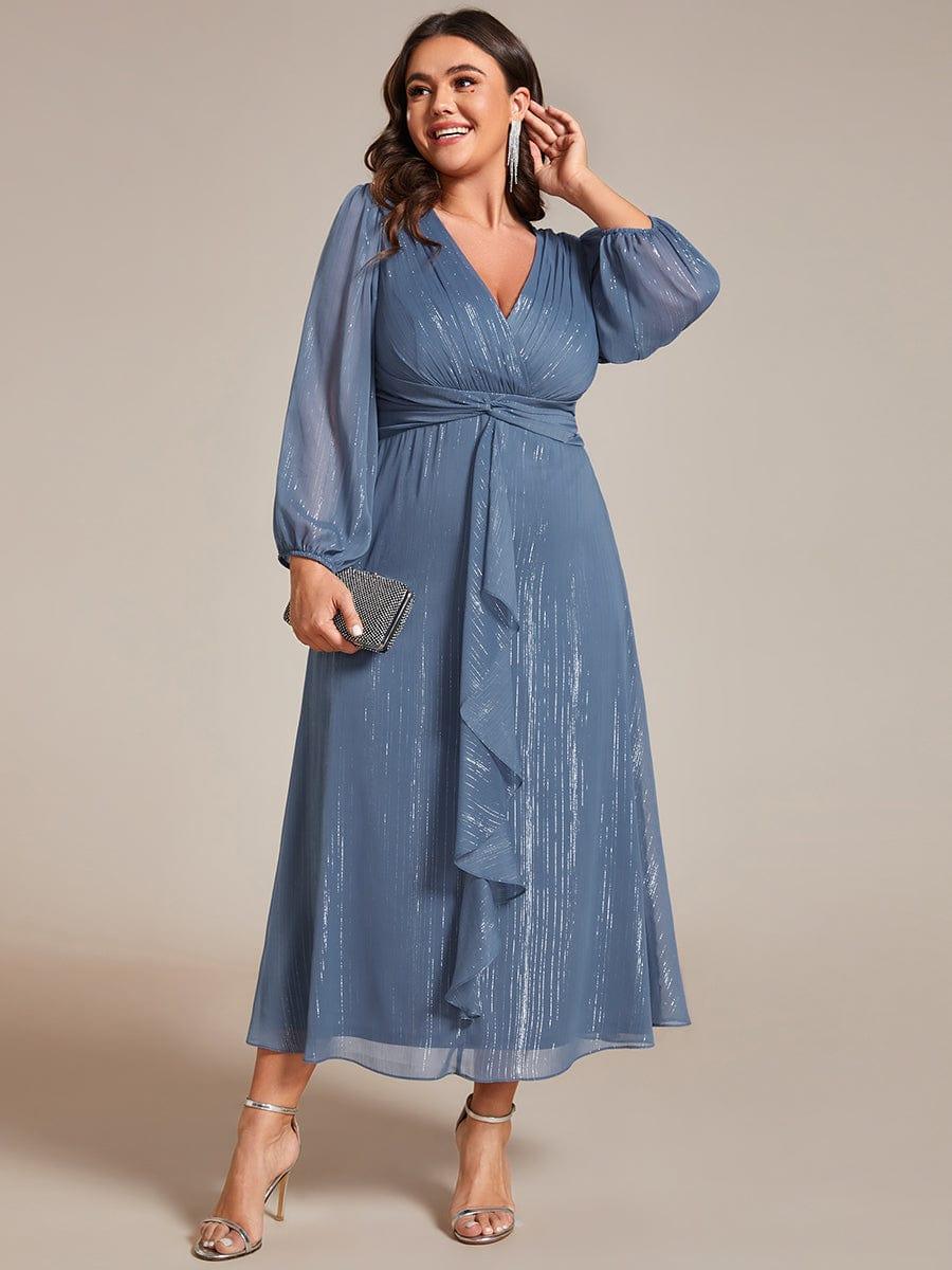 Robe d'invit¨¦ de mariage trap¨¨ze en mousseline fluide ¨¤ encolure ronde et longueur au genou #farbe_Dusty Navy