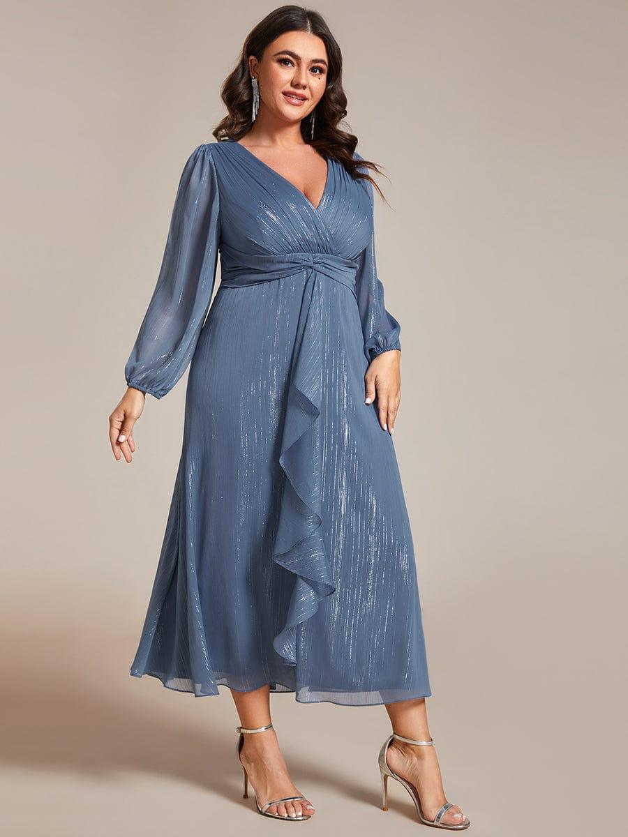 Robe d'invit¨¦ de mariage trap¨¨ze en mousseline fluide ¨¤ encolure ronde et longueur au genou #farbe_Dusty Navy