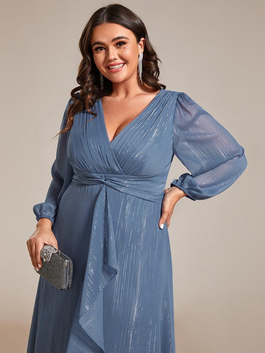 Robe d'invit¨¦ de mariage trap¨¨ze en mousseline fluide ¨¤ encolure ronde et longueur au genou #farbe_Dusty Navy