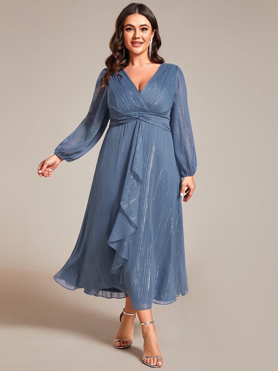 Robe d'invit¨¦ de mariage trap¨¨ze en mousseline fluide ¨¤ encolure ronde et longueur au genou #farbe_Dusty Navy