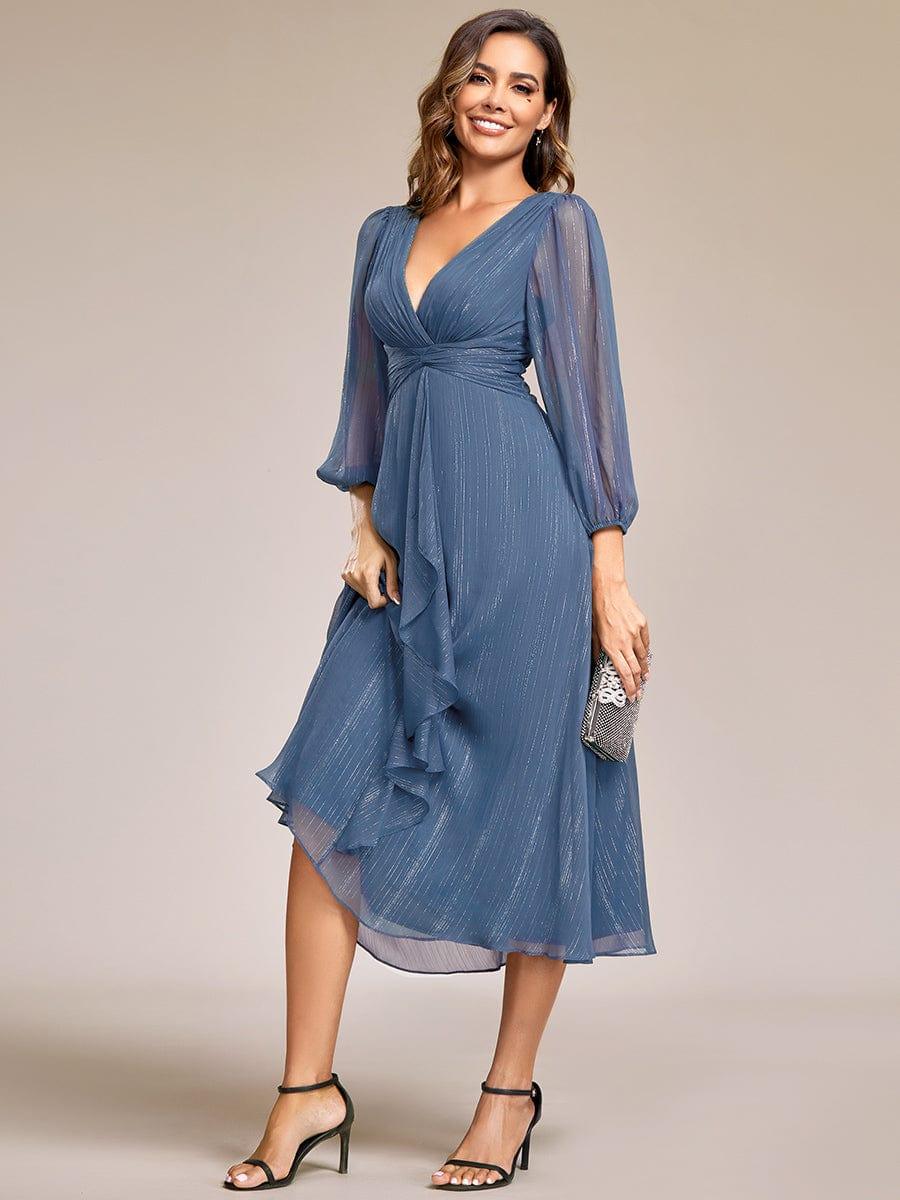 Robe d'invit¨¦ de mariage trap¨¨ze en mousseline fluide ¨¤ encolure ronde et longueur au genou #farbe_Dusty Navy
