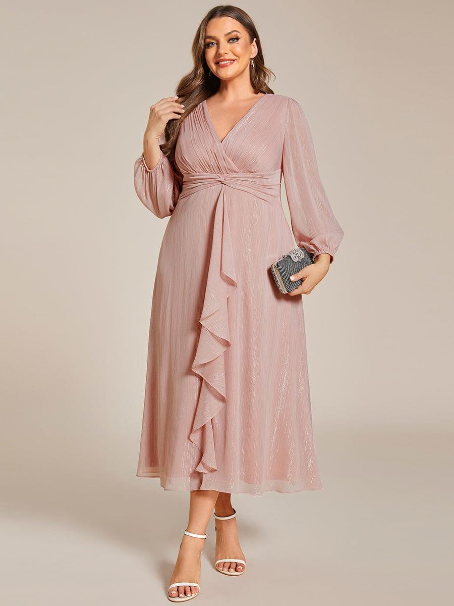 Robe d'invit¨¦ de mariage trap¨¨ze en mousseline fluide ¨¤ encolure ronde et longueur au genou #farbe_Dusty Rose