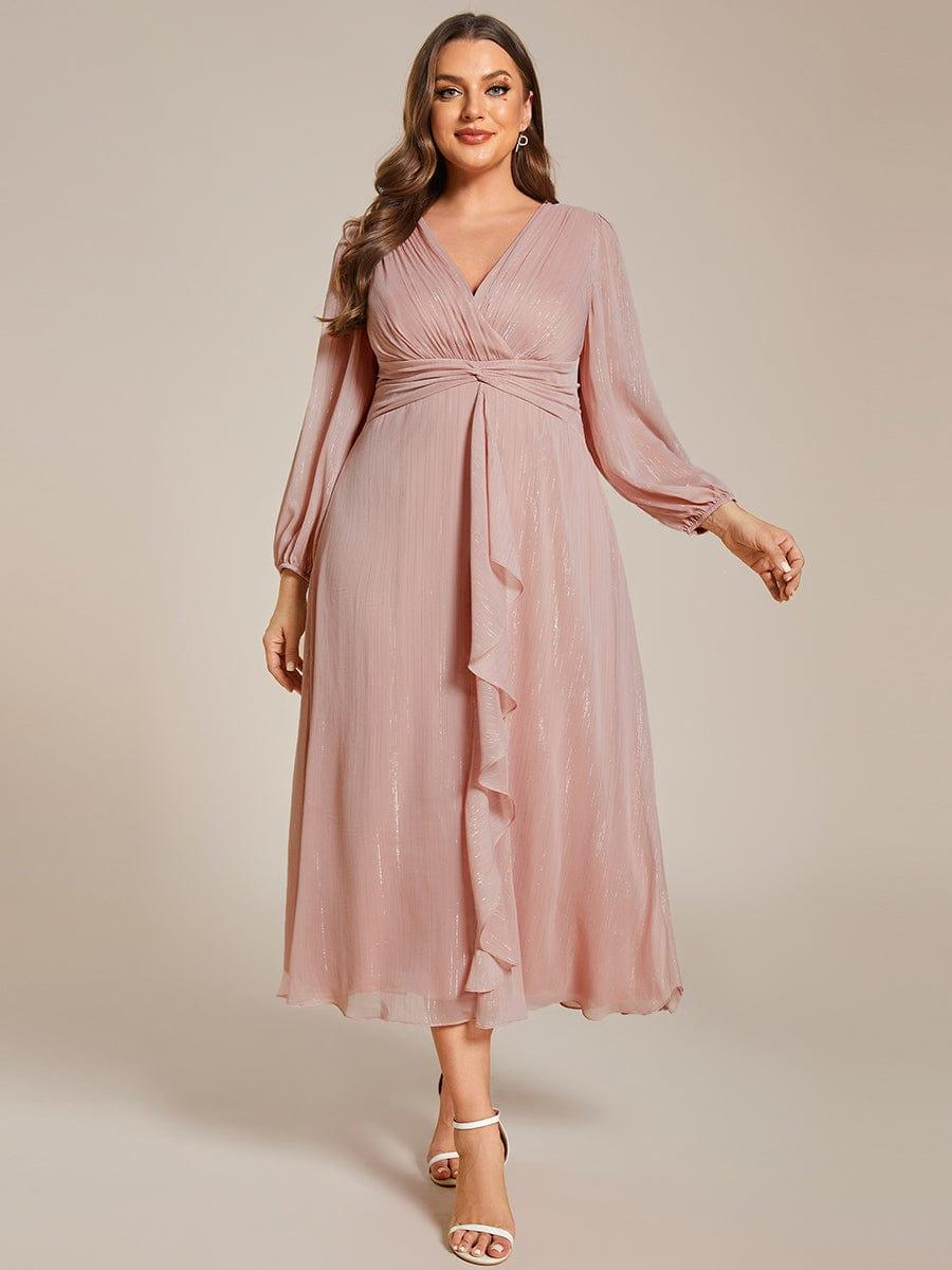 Robe d'invit¨¦ de mariage trap¨¨ze en mousseline fluide ¨¤ encolure ronde et longueur au genou #farbe_Dusty Rose