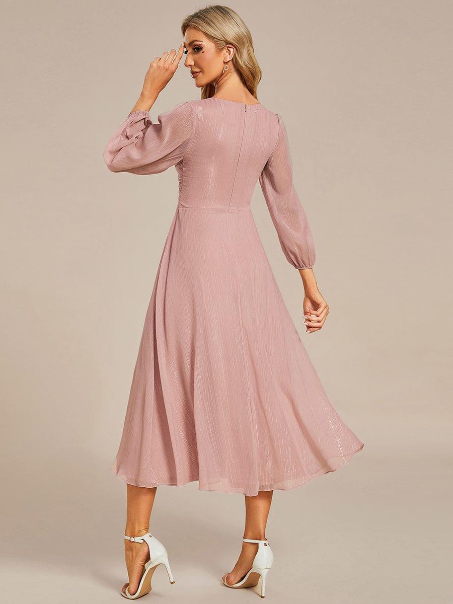 Robe d'invit¨¦ de mariage trap¨¨ze en mousseline fluide ¨¤ encolure ronde et longueur au genou #farbe_Dusty Rose