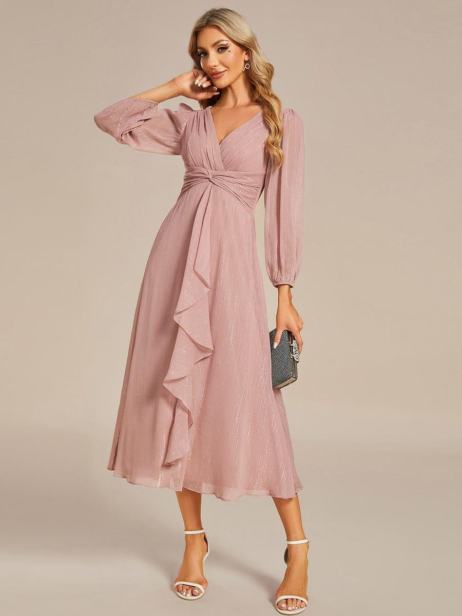 Robe d'invit¨¦ de mariage trap¨¨ze en mousseline fluide ¨¤ encolure ronde et longueur au genou #farbe_Dusty Rose
