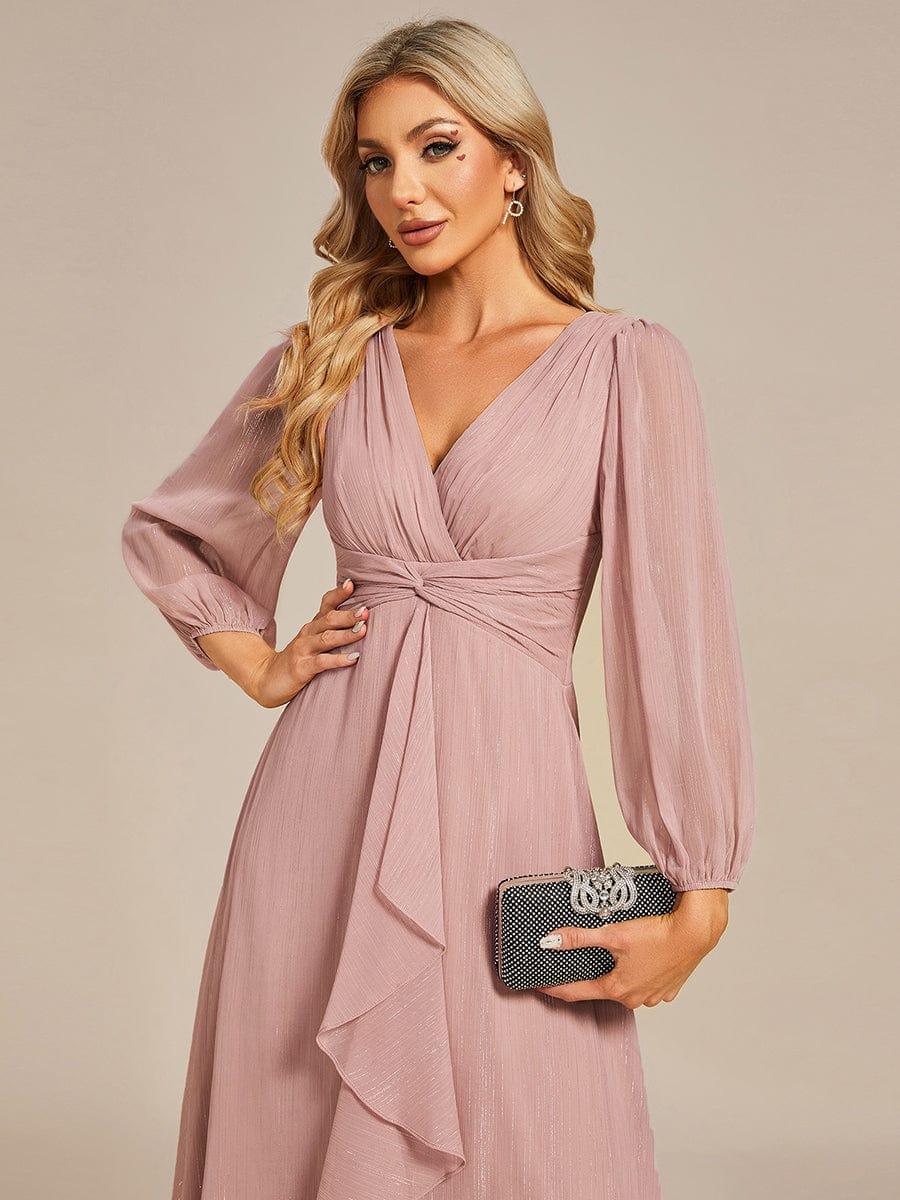 Robe d'invit¨¦ de mariage trap¨¨ze en mousseline fluide ¨¤ encolure ronde et longueur au genou #farbe_Dusty Rose