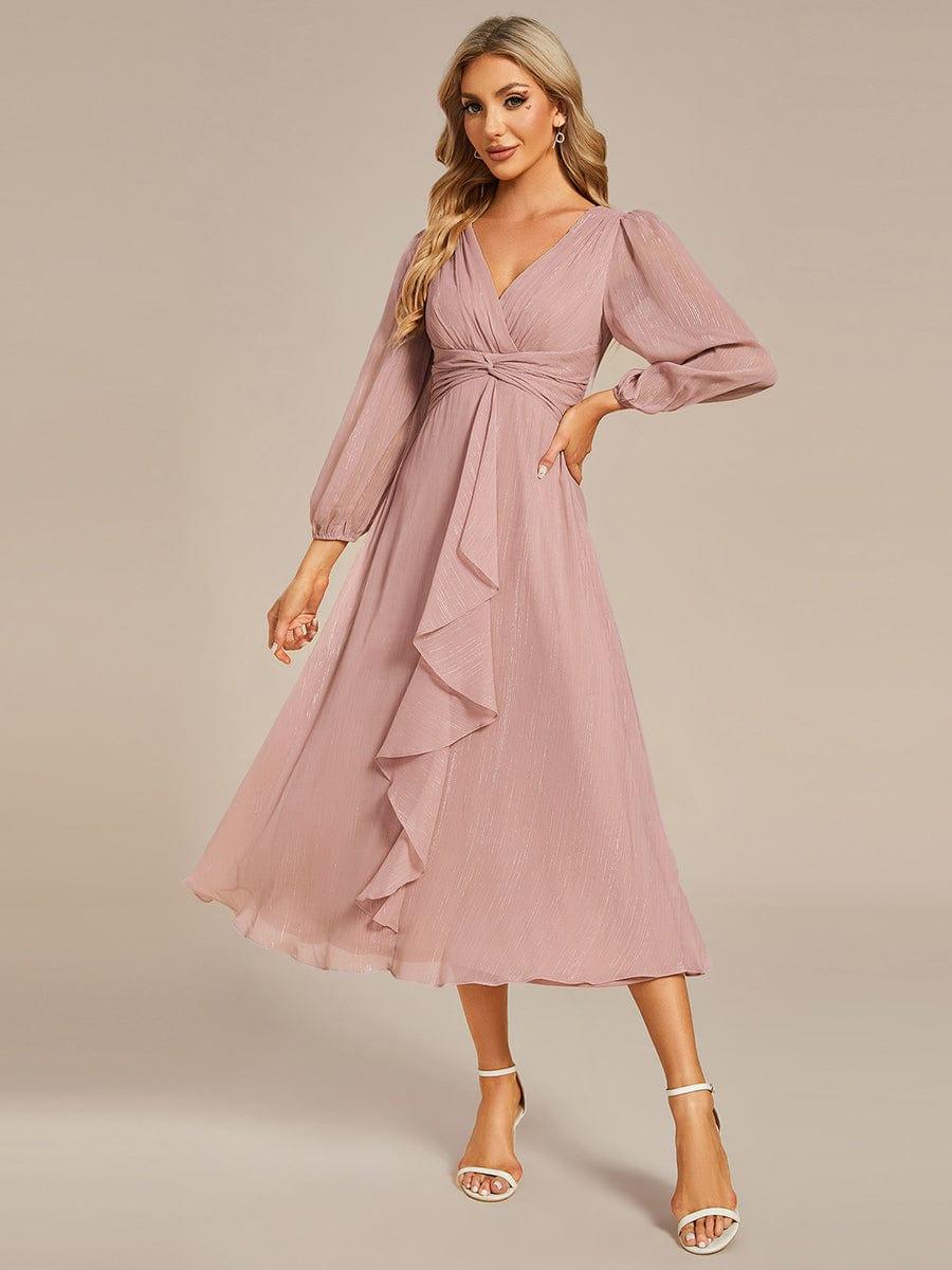 Robe d'invit¨¦ de mariage trap¨¨ze en mousseline fluide ¨¤ encolure ronde et longueur au genou #farbe_Dusty Rose