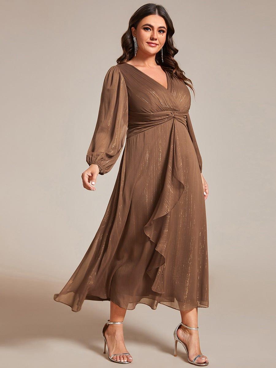 Robe d'invit¨¦ de mariage trap¨¨ze en mousseline fluide ¨¤ encolure ronde et longueur au genou #farbe_Emperador