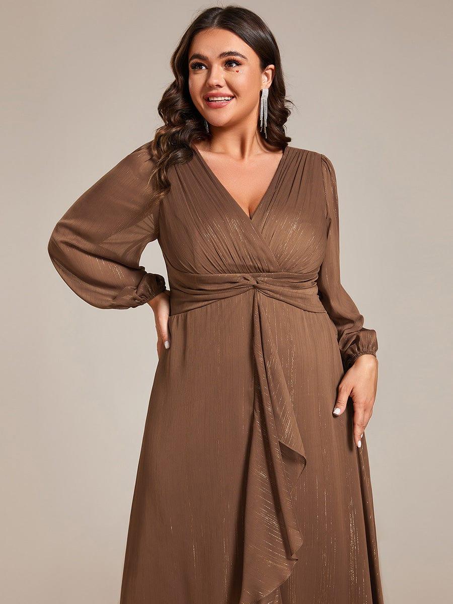 Glitzerndes A-Linien-Abendkleid mit Empire-Taille und langen Laternen?rmeln #farbe_Emperador