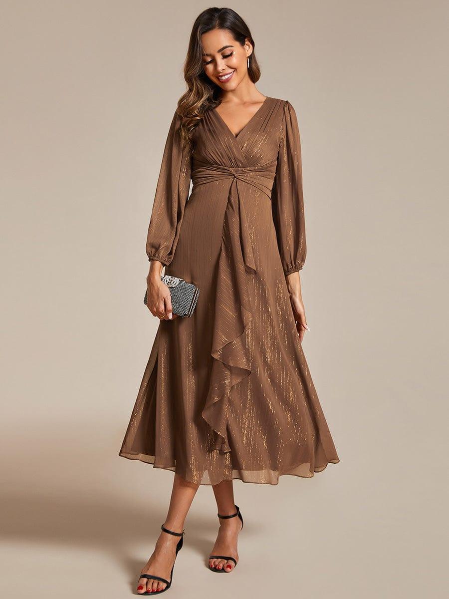 Glitzerndes A-Linien-Abendkleid mit Empire-Taille und langen Laternen?rmeln #farbe_Emperador