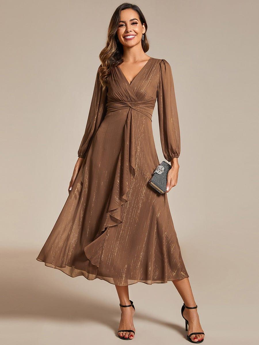 Glitzerndes A-Linien-Abendkleid mit Empire-Taille und langen Laternen?rmeln #farbe_Emperador