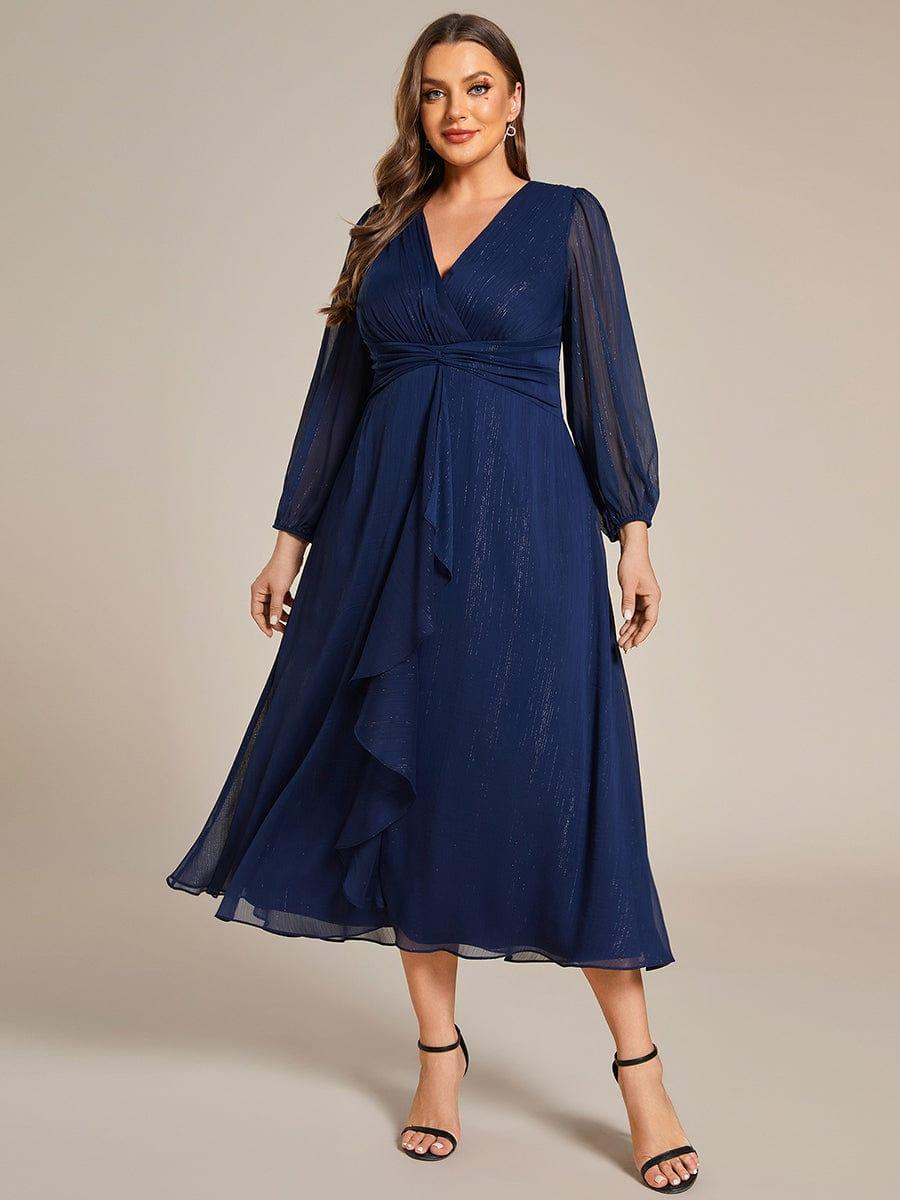 Robe d'invit¨¦ de mariage trap¨¨ze en mousseline fluide ¨¤ encolure ronde et longueur au genou #farbe_Navy Blau