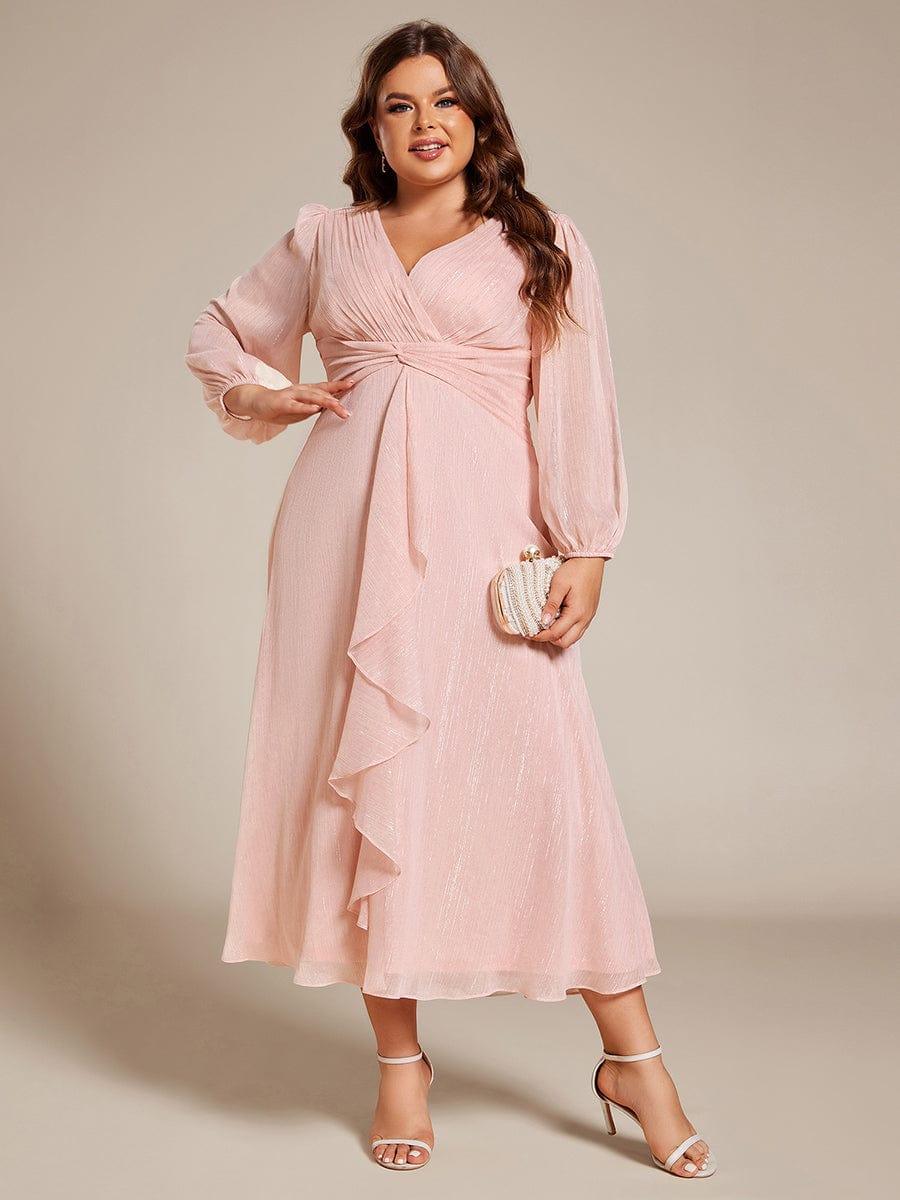 Robe d'invit¨¦ de mariage trap¨¨ze en mousseline fluide ¨¤ encolure ronde et longueur au genou #farbe_Rosa