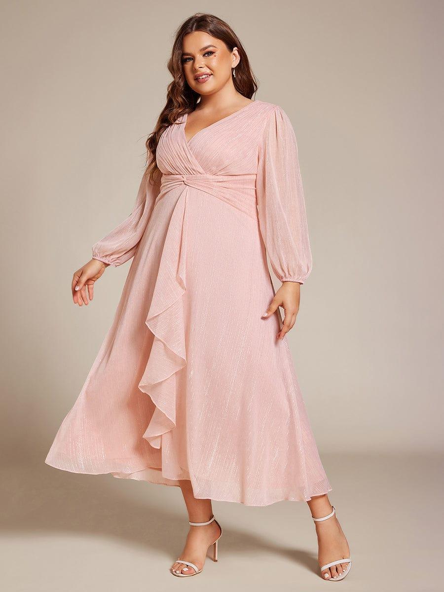Robe d'invit¨¦ de mariage trap¨¨ze en mousseline fluide ¨¤ encolure ronde et longueur au genou #farbe_Rosa
