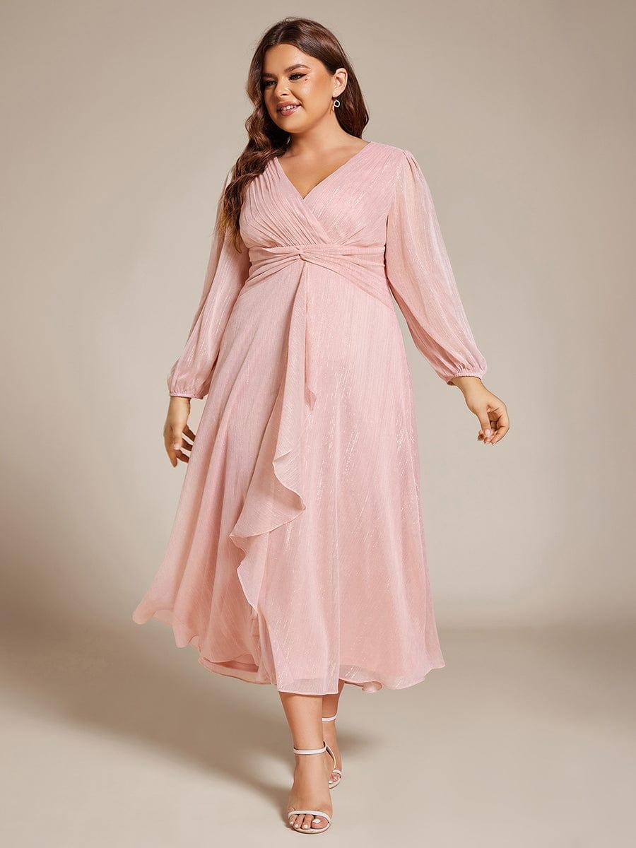 Robe d'invit¨¦ de mariage trap¨¨ze en mousseline fluide ¨¤ encolure ronde et longueur au genou #farbe_Rosa