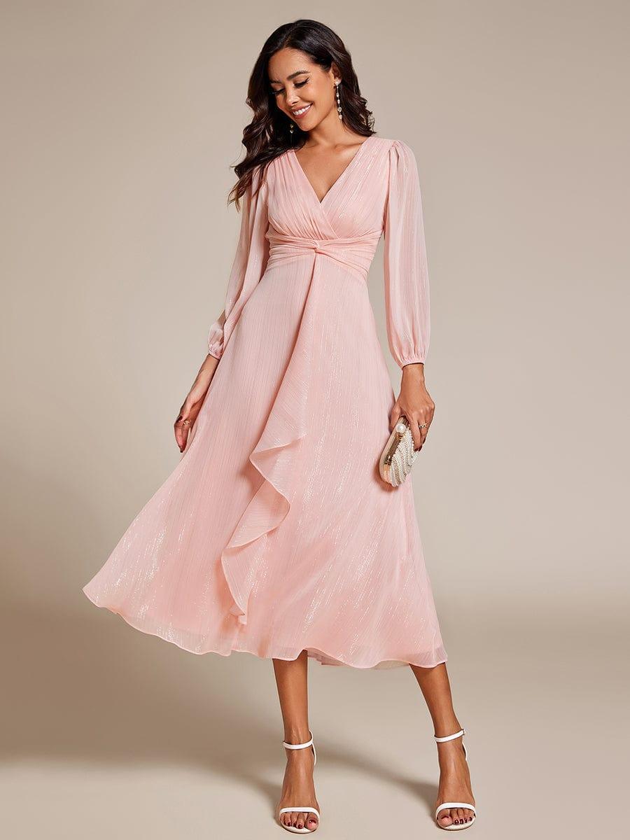 Glitzerndes A-Linien-Abendkleid mit Empire-Taille und langen Laternen?rmeln #farbe_Rosa