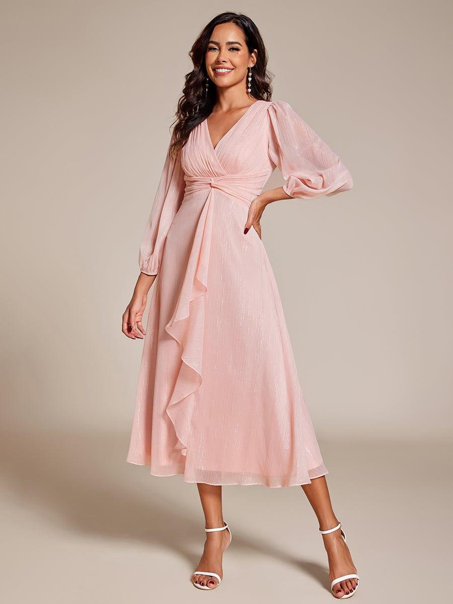 Glitzerndes A-Linien-Abendkleid mit Empire-Taille und langen Laternen?rmeln #farbe_Rosa