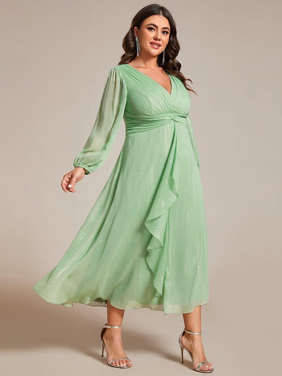 Robe d'invit¨¦ de mariage trap¨¨ze en mousseline fluide ¨¤ encolure ronde et longueur au genou #farbe_Sommergrün