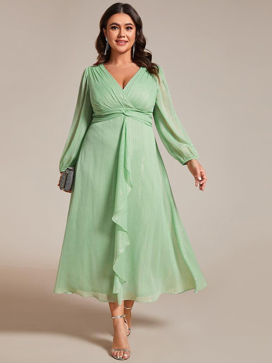 Robe d'invit¨¦ de mariage trap¨¨ze en mousseline fluide ¨¤ encolure ronde et longueur au genou #farbe_Sommergrün