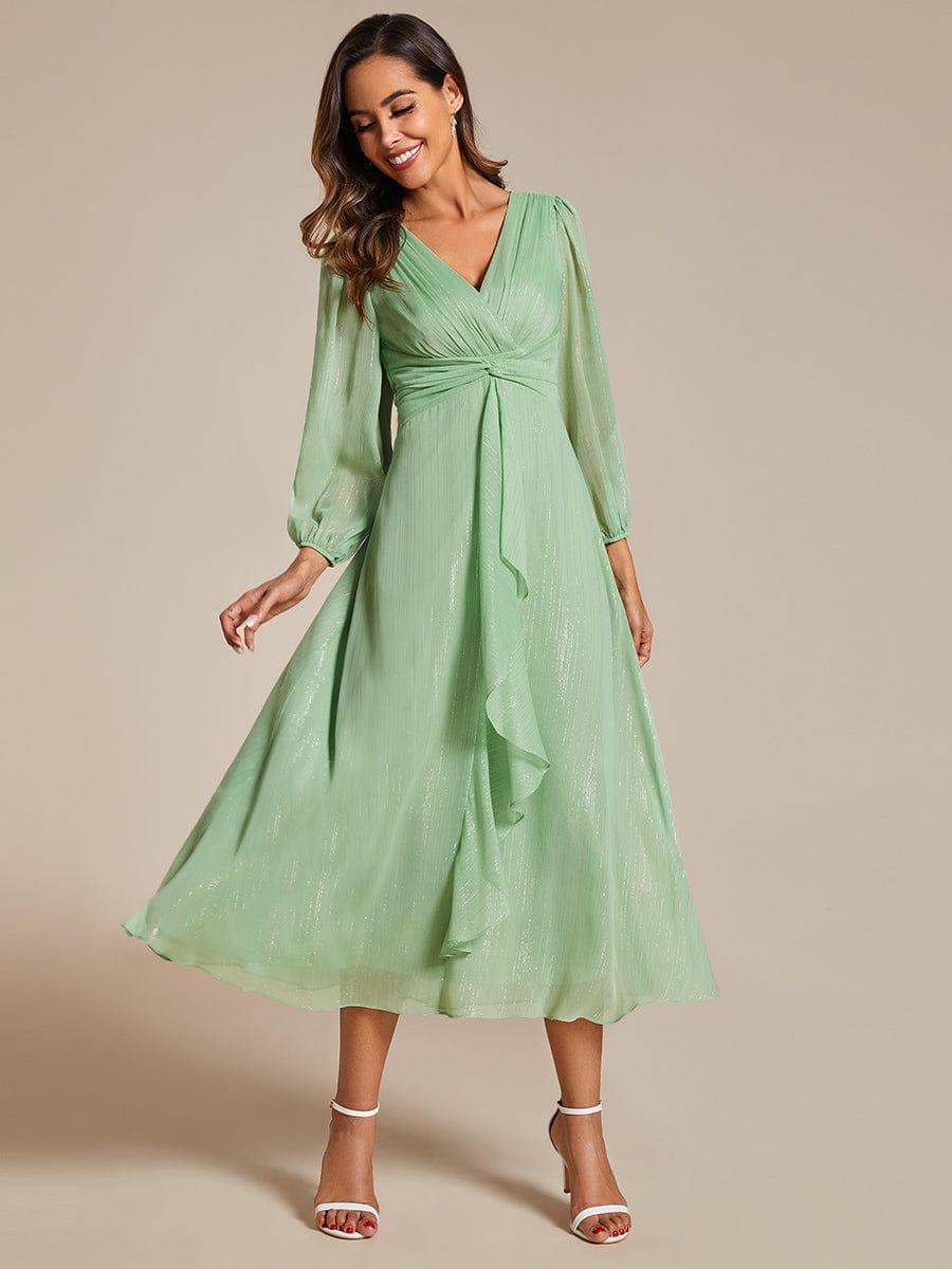 Robe d'invit¨¦ de mariage trap¨¨ze en mousseline fluide ¨¤ encolure ronde et longueur au genou #farbe_Sommergrün