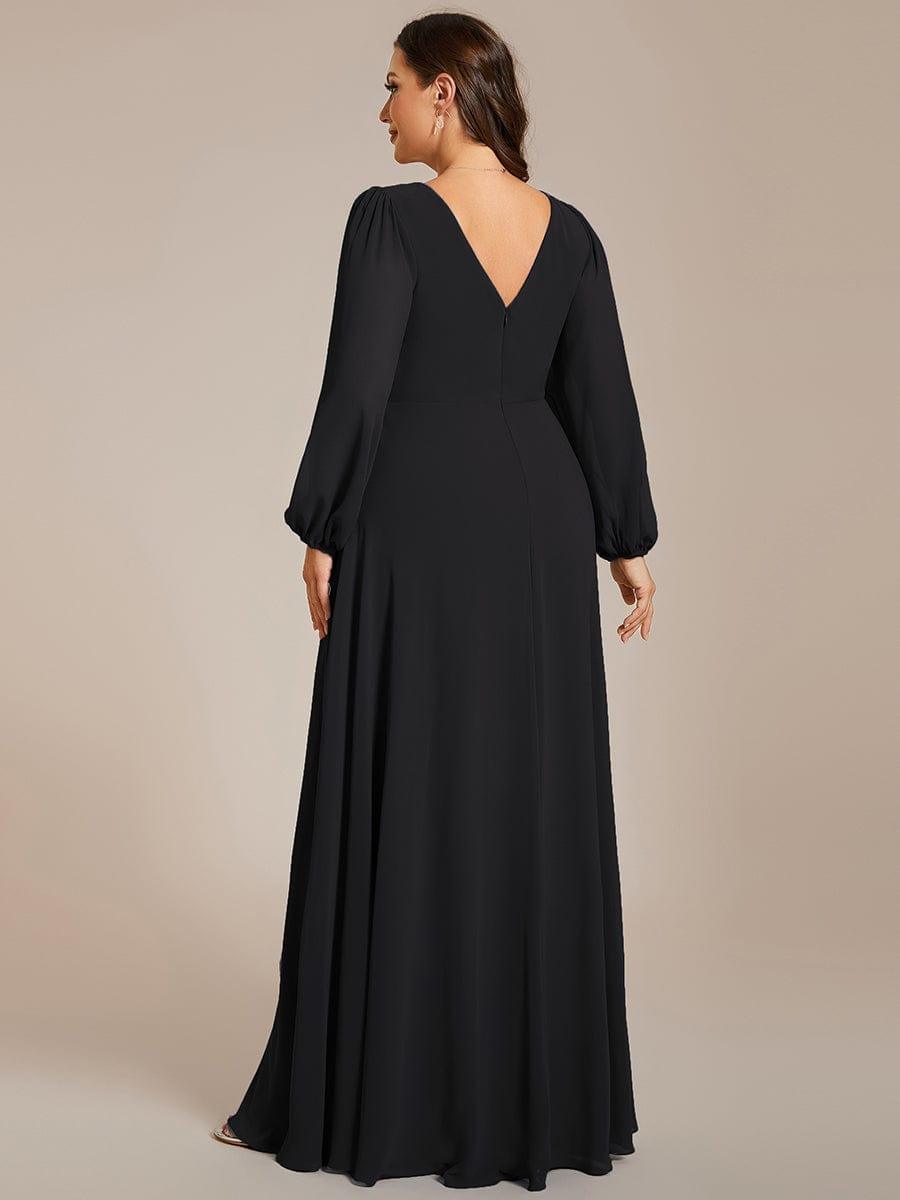 Funkelndes Abendkleid in A-Linie mit Empire-Taille und langen ?rmeln #farbe_Schwarz