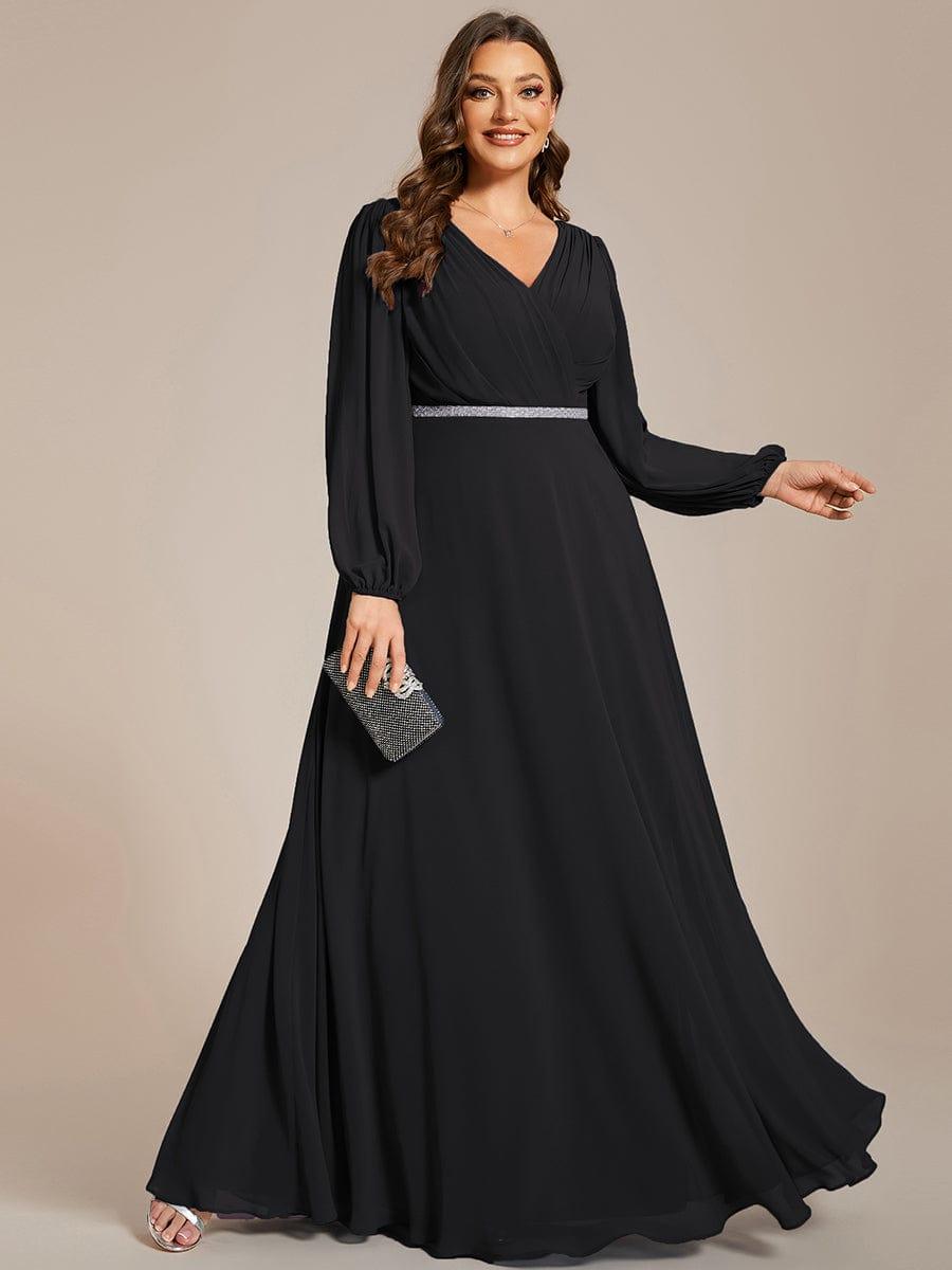 Funkelndes Abendkleid in A-Linie mit Empire-Taille und langen ?rmeln #farbe_Schwarz
