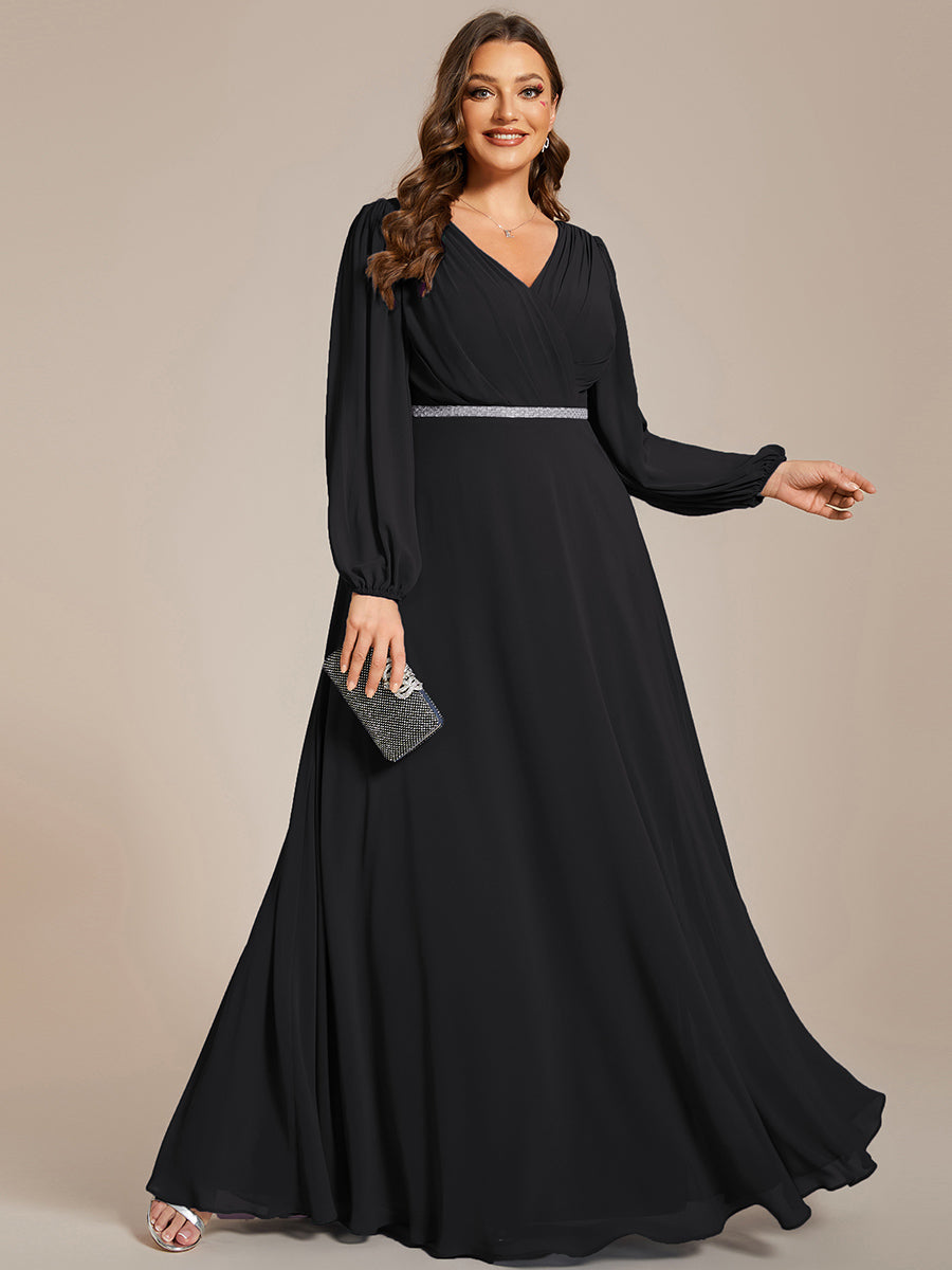 Funkelndes Abendkleid in A-Linie mit Empire-Taille und langen ?rmeln #farbe_Schwarz