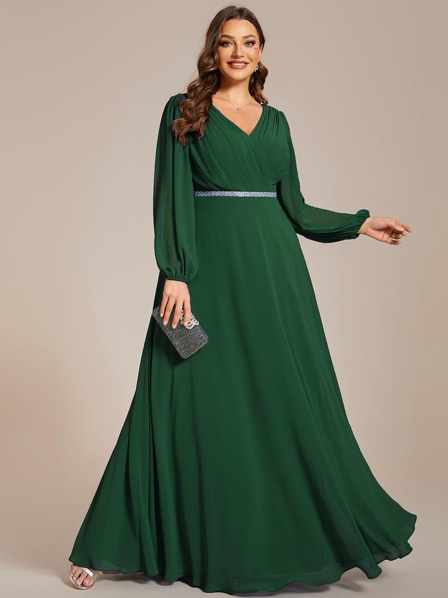 Funkelndes Abendkleid in A-Linie mit Empire-Taille und langen ?rmeln #farbe_Dunkel Gruen