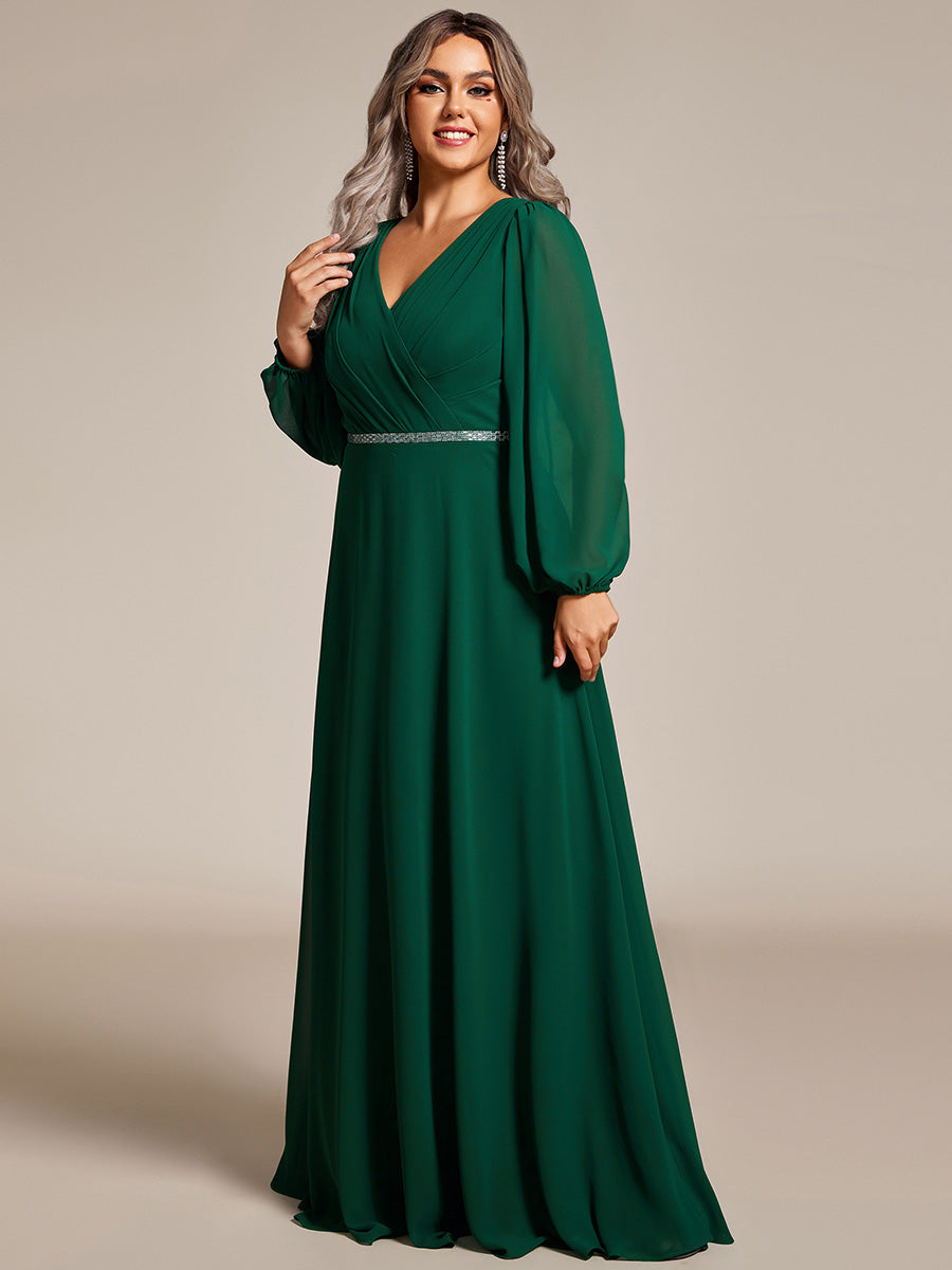 Funkelndes Abendkleid in A-Linie mit Empire-Taille und langen ?rmeln #farbe_Dunkelgrün