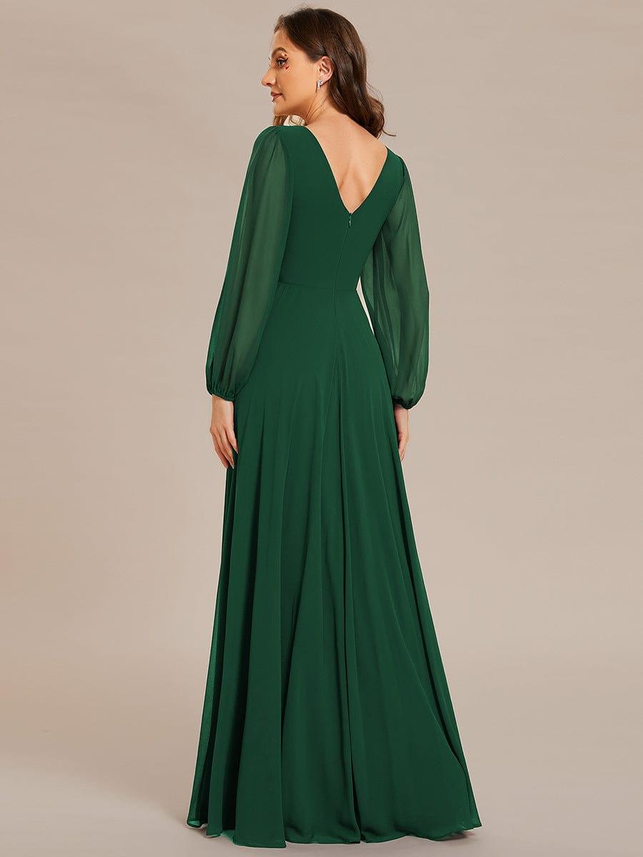 Funkelndes Abendkleid in A-Linie mit Empire-Taille und langen ?rmeln #farbe_Dunkel Gruen