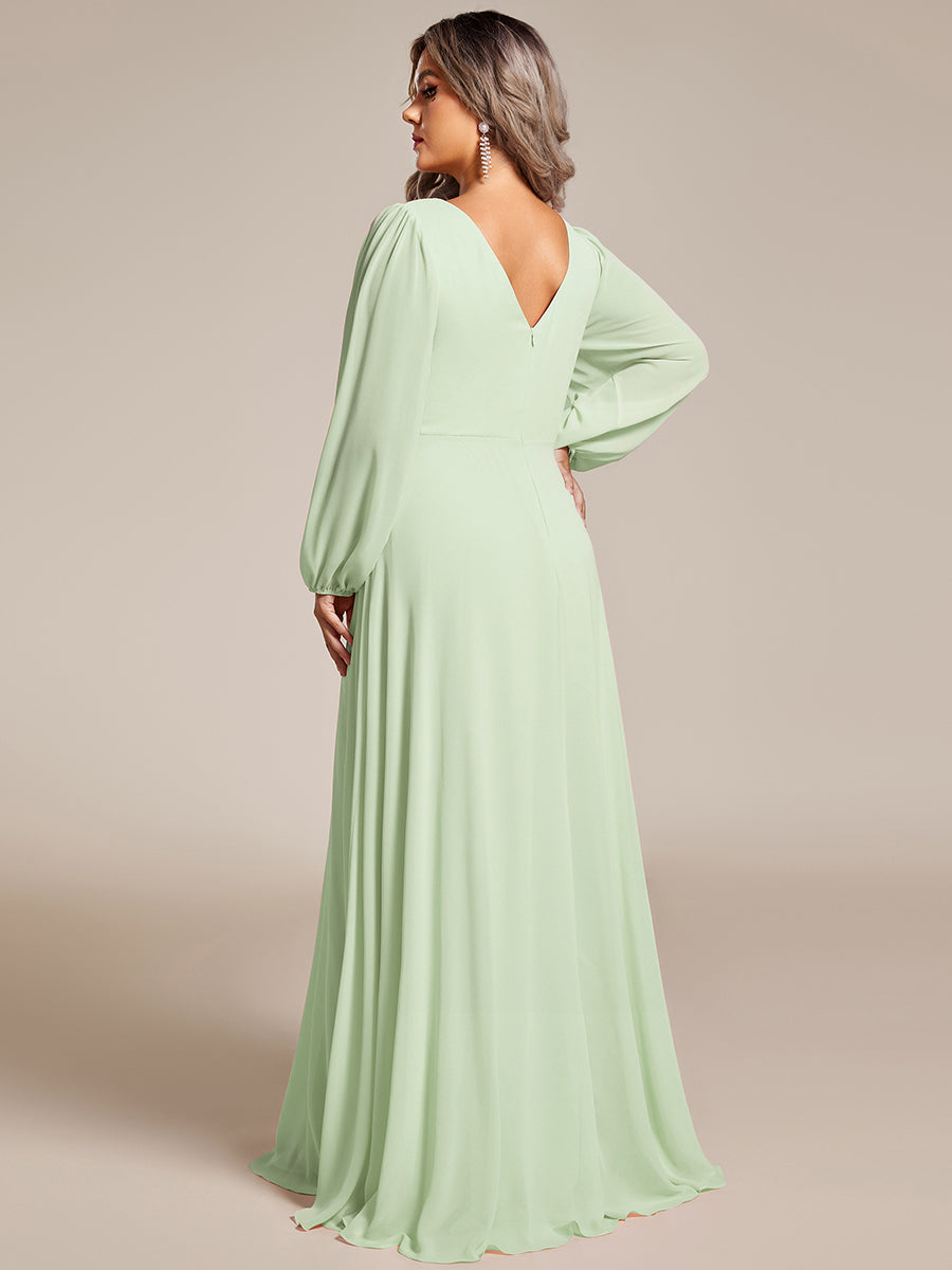 Funkelndes Abendkleid in A-Linie mit Empire-Taille und langen ?rmeln #farbe_Mintgrün