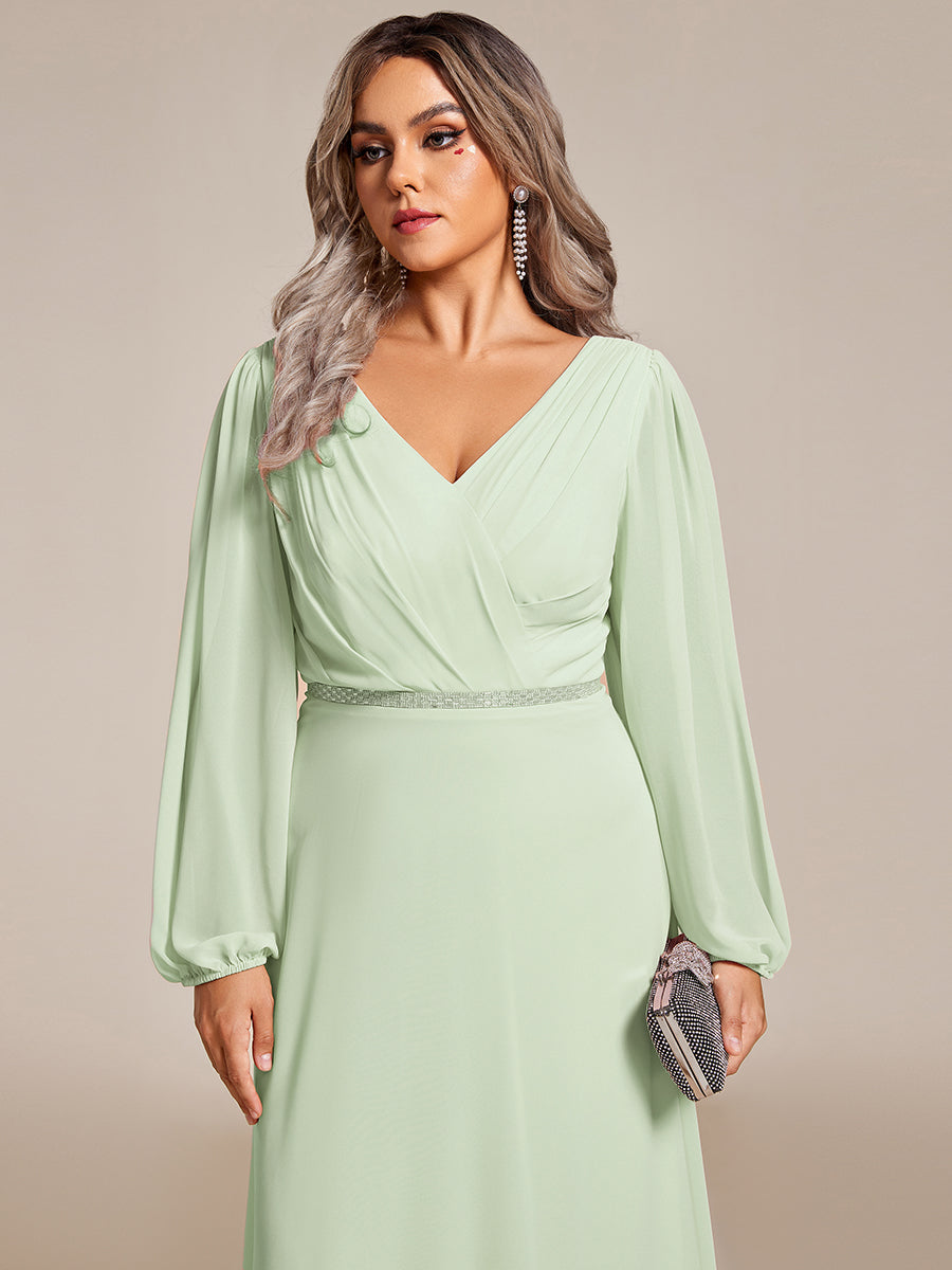 Funkelndes Abendkleid in A-Linie mit Empire-Taille und langen ?rmeln #farbe_Mintgrün