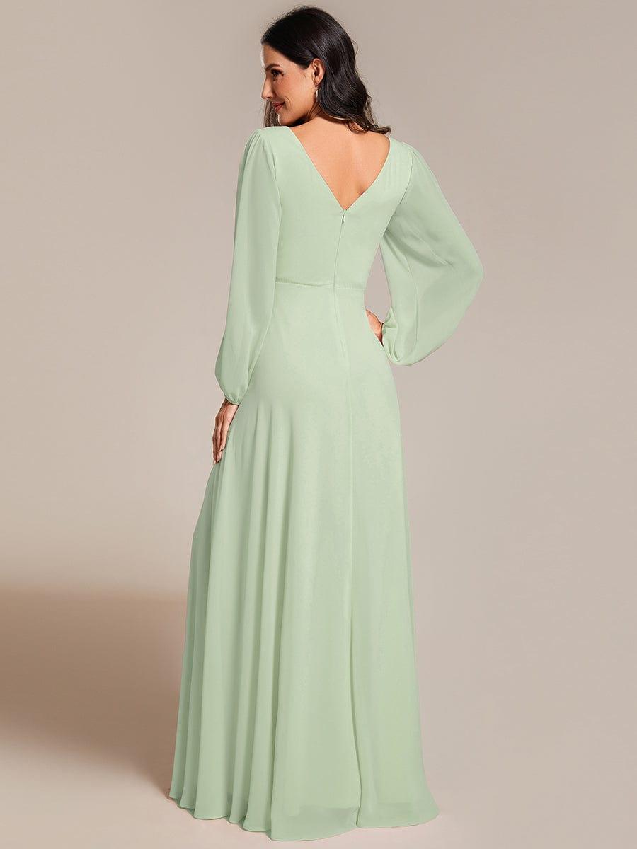 Funkelndes Abendkleid in A-Linie mit Empire-Taille und langen ?rmeln #farbe_Mint Gruen