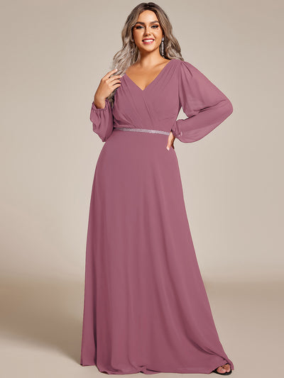 Funkelndes Abendkleid in A-Linie mit Empire-Taille und langen ?rmeln #farbe_Orchideenviolett