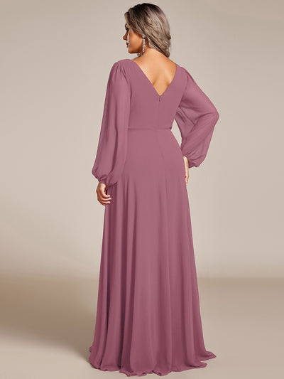 Funkelndes Abendkleid in A-Linie mit Empire-Taille und langen ?rmeln #farbe_Orchideenviolett