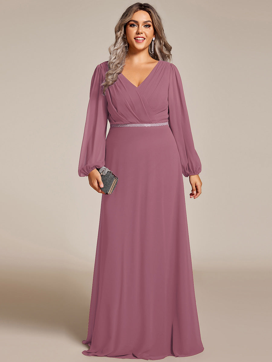 Funkelndes Abendkleid in A-Linie mit Empire-Taille und langen ?rmeln #farbe_Orchideenviolett