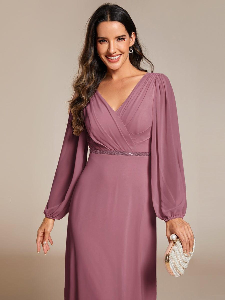 Funkelndes Abendkleid in A-Linie mit Empire-Taille und langen ?rmeln #farbe_Orchid