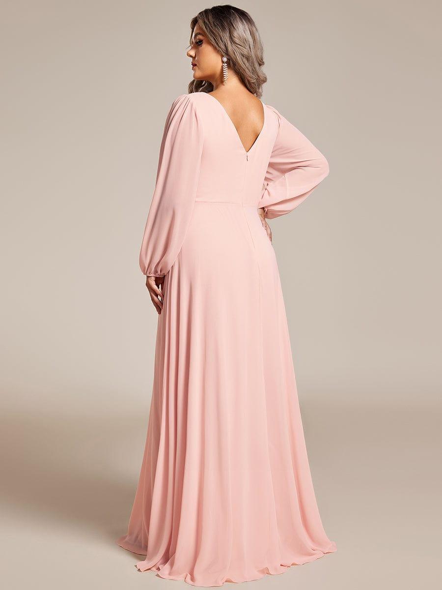 Funkelndes Abendkleid in A-Linie mit Empire-Taille und langen ?rmeln #farbe_Rosa
