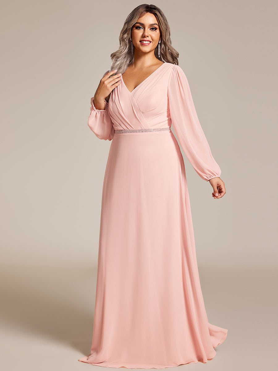 Funkelndes Abendkleid in A-Linie mit Empire-Taille und langen ?rmeln #farbe_Pink