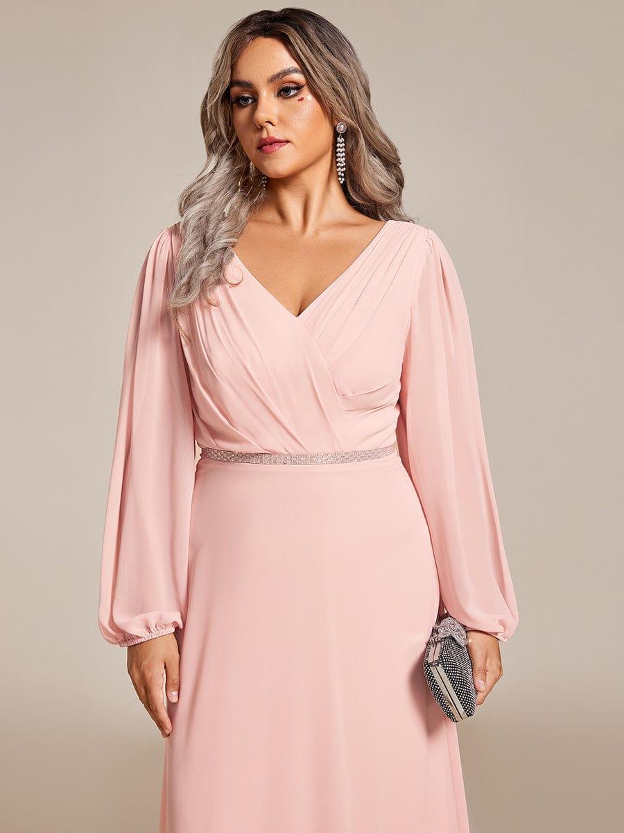 Funkelndes Abendkleid in A-Linie mit Empire-Taille und langen ?rmeln #farbe_Rosa