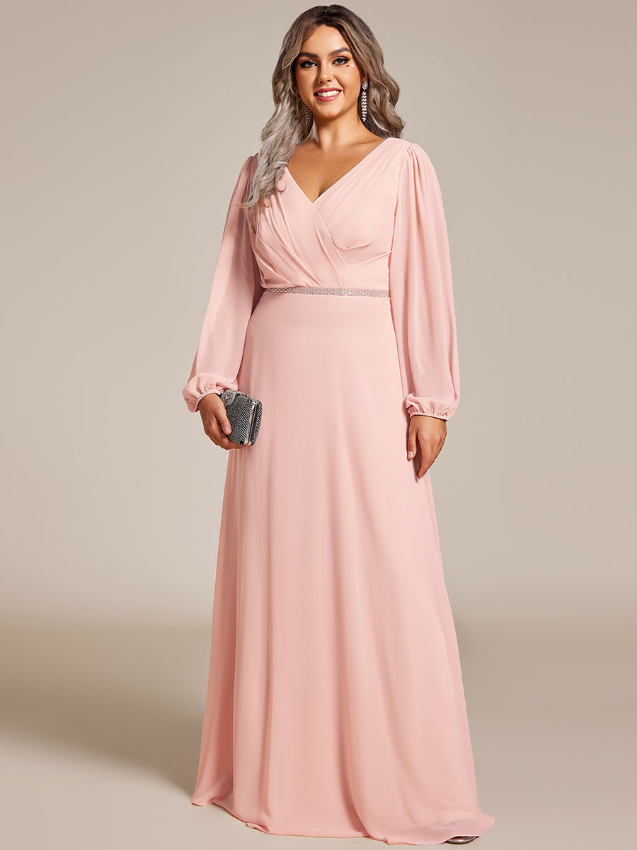 Funkelndes Abendkleid in A-Linie mit Empire-Taille und langen ?rmeln #farbe_Pink