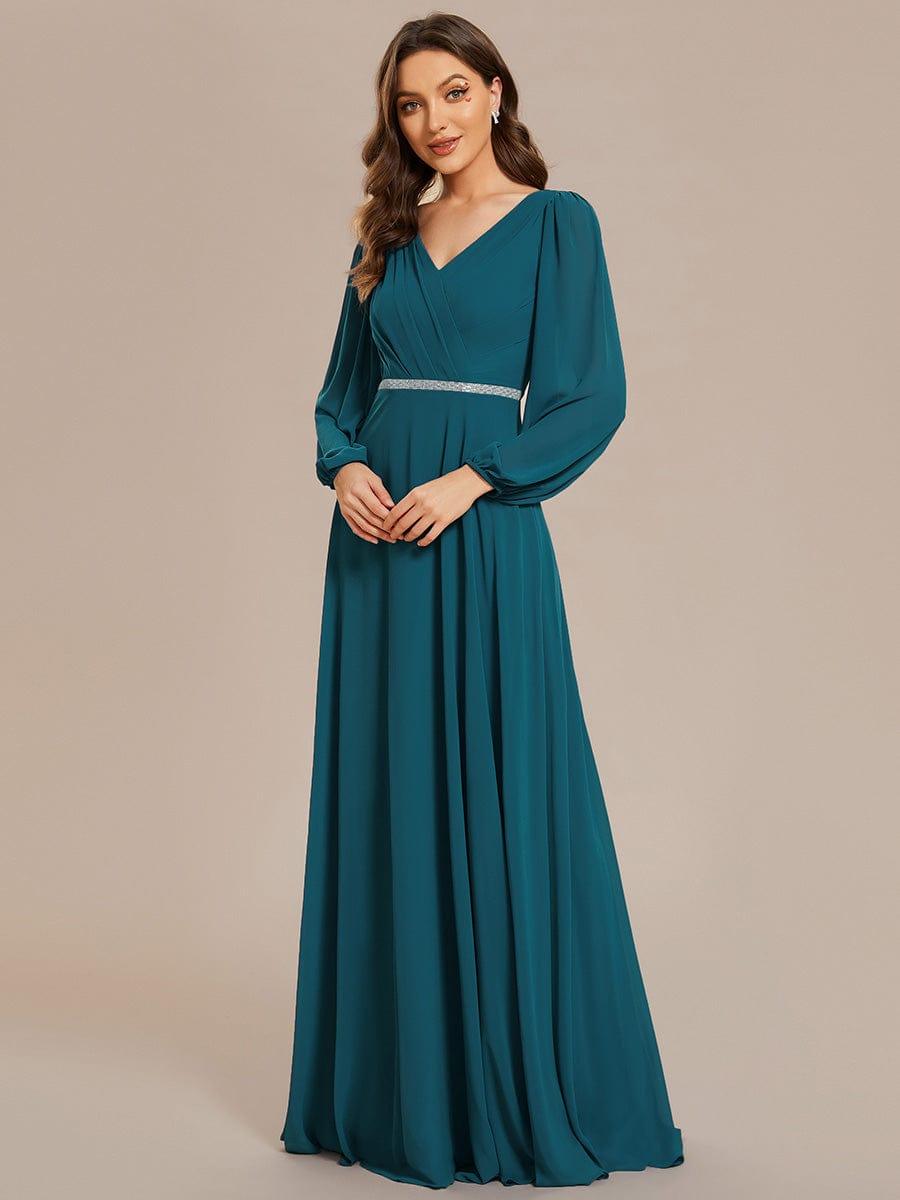 Glitzerndes A-Linien-Abendkleid mit Empire-Taille und langen Laternen?rmeln #farbe_Teal
