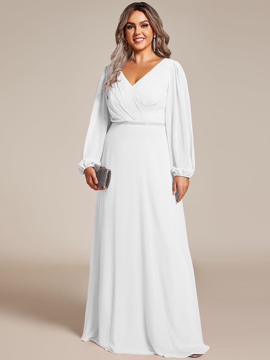 Funkelndes Abendkleid in A-Linie mit Empire-Taille und langen ?rmeln #farbe_Weiss