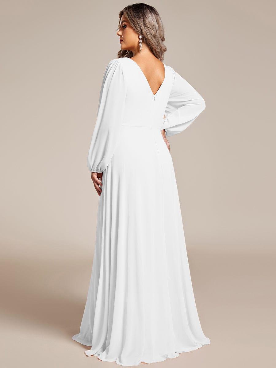 Funkelndes Abendkleid in A-Linie mit Empire-Taille und langen ?rmeln #farbe_Weiss