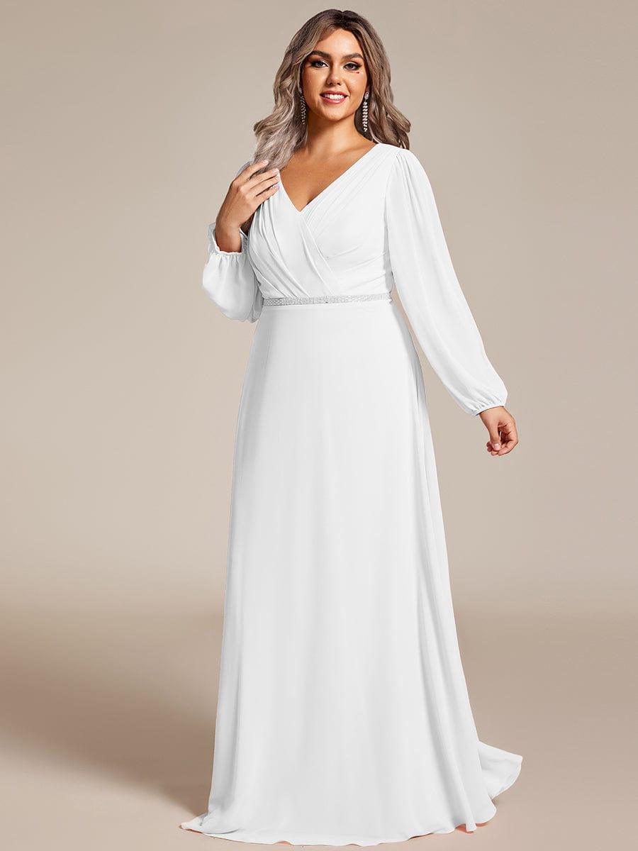 Funkelndes Abendkleid in A-Linie mit Empire-Taille und langen ?rmeln #farbe_Weiss