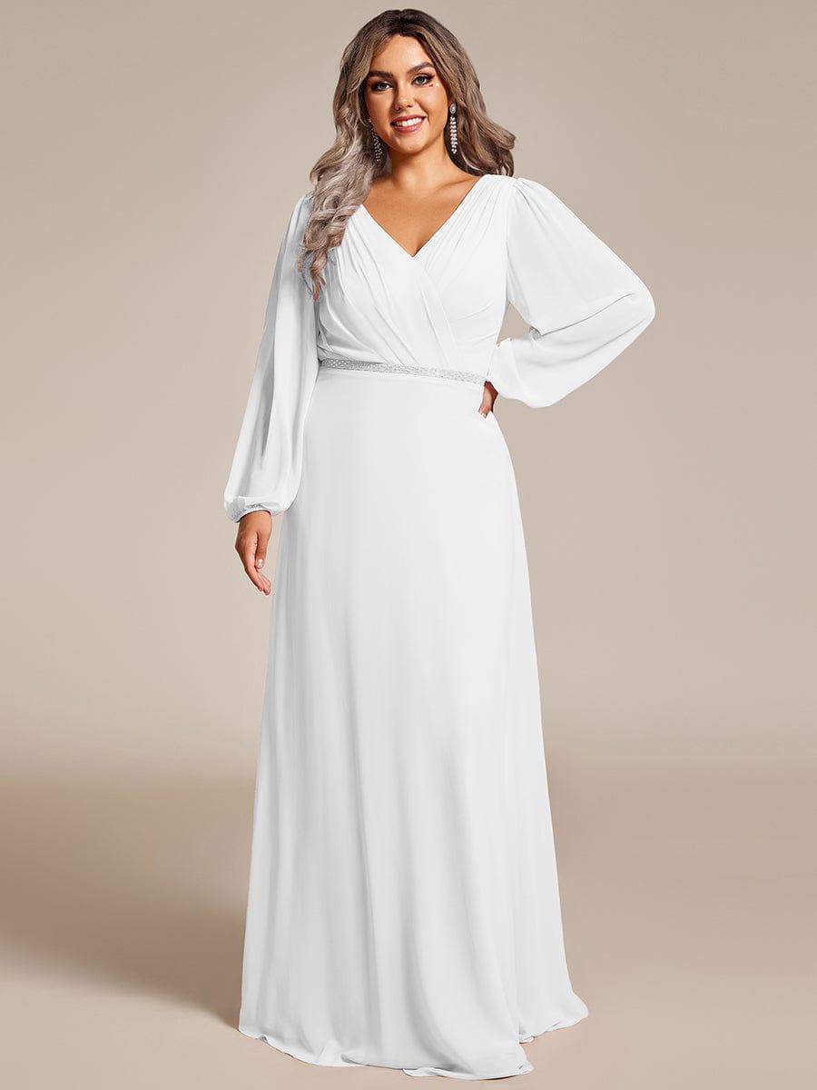 Funkelndes Abendkleid in A-Linie mit Empire-Taille und langen ?rmeln #farbe_Weiss