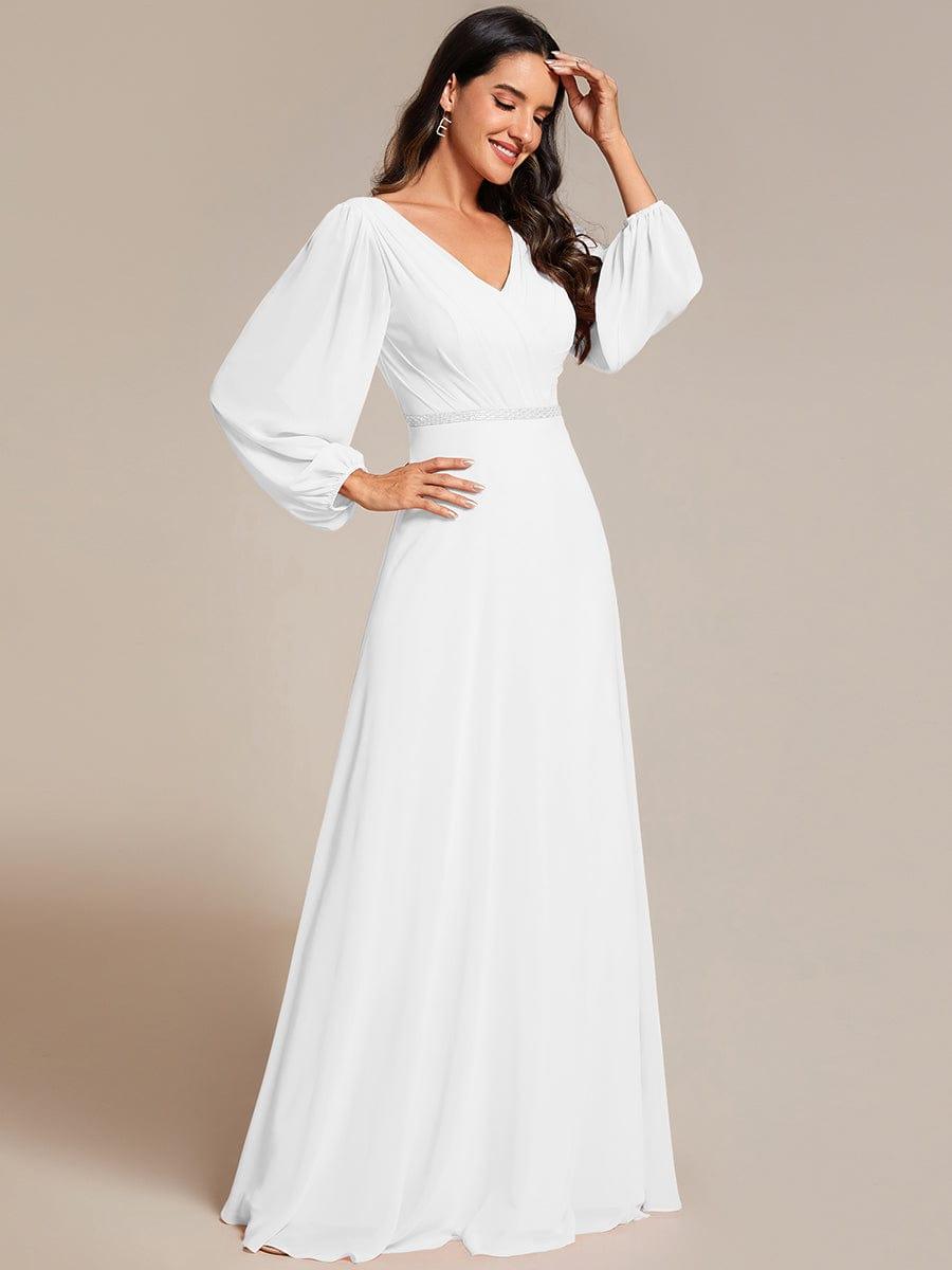 Funkelndes Abendkleid in A-Linie mit Empire-Taille und langen ?rmeln #farbe_Weiss